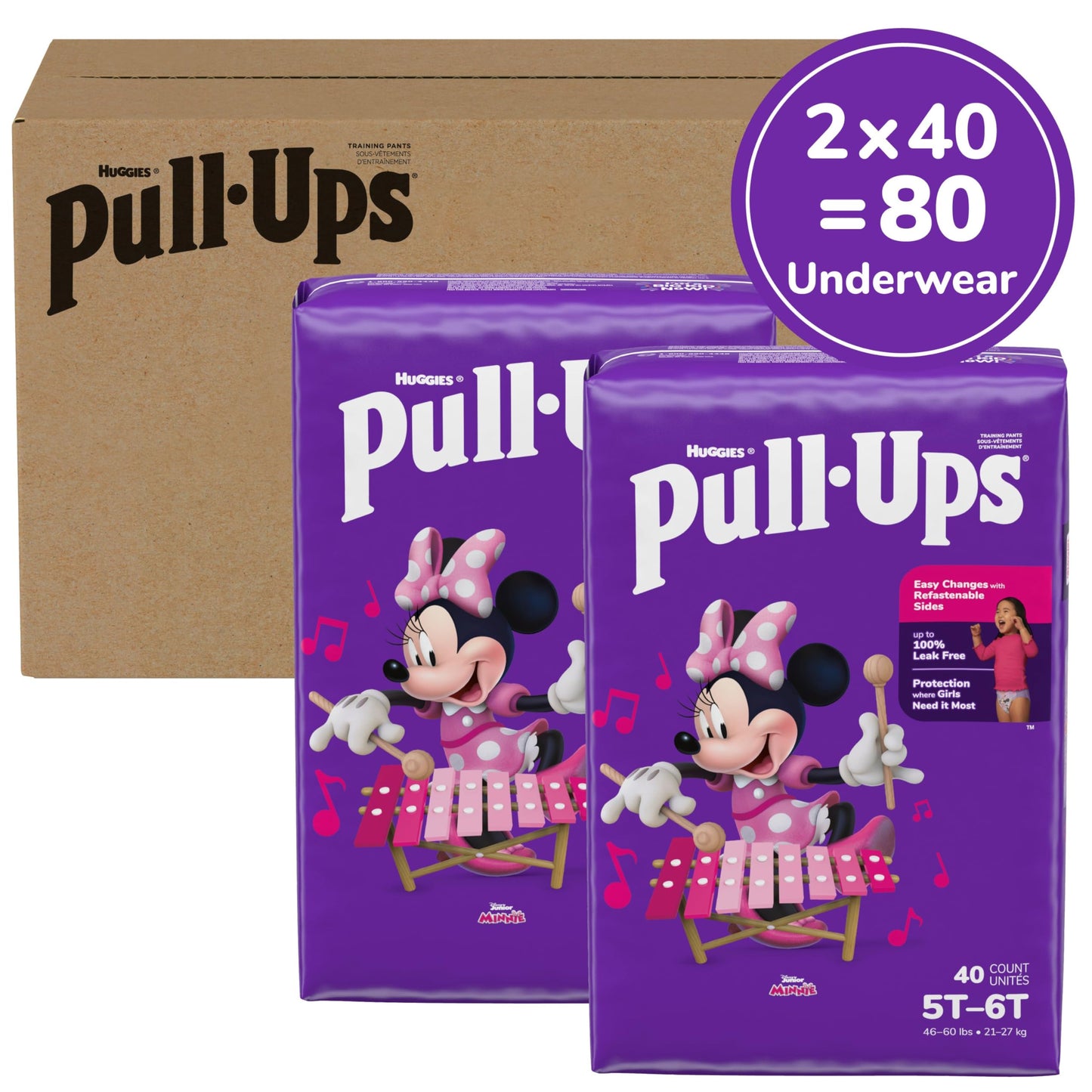 Pull-Ups Girls' Potty Training Pants, Size 5T-6T Training Underwear (46+ Lbs), 80 Count (2 Packs Of 40)