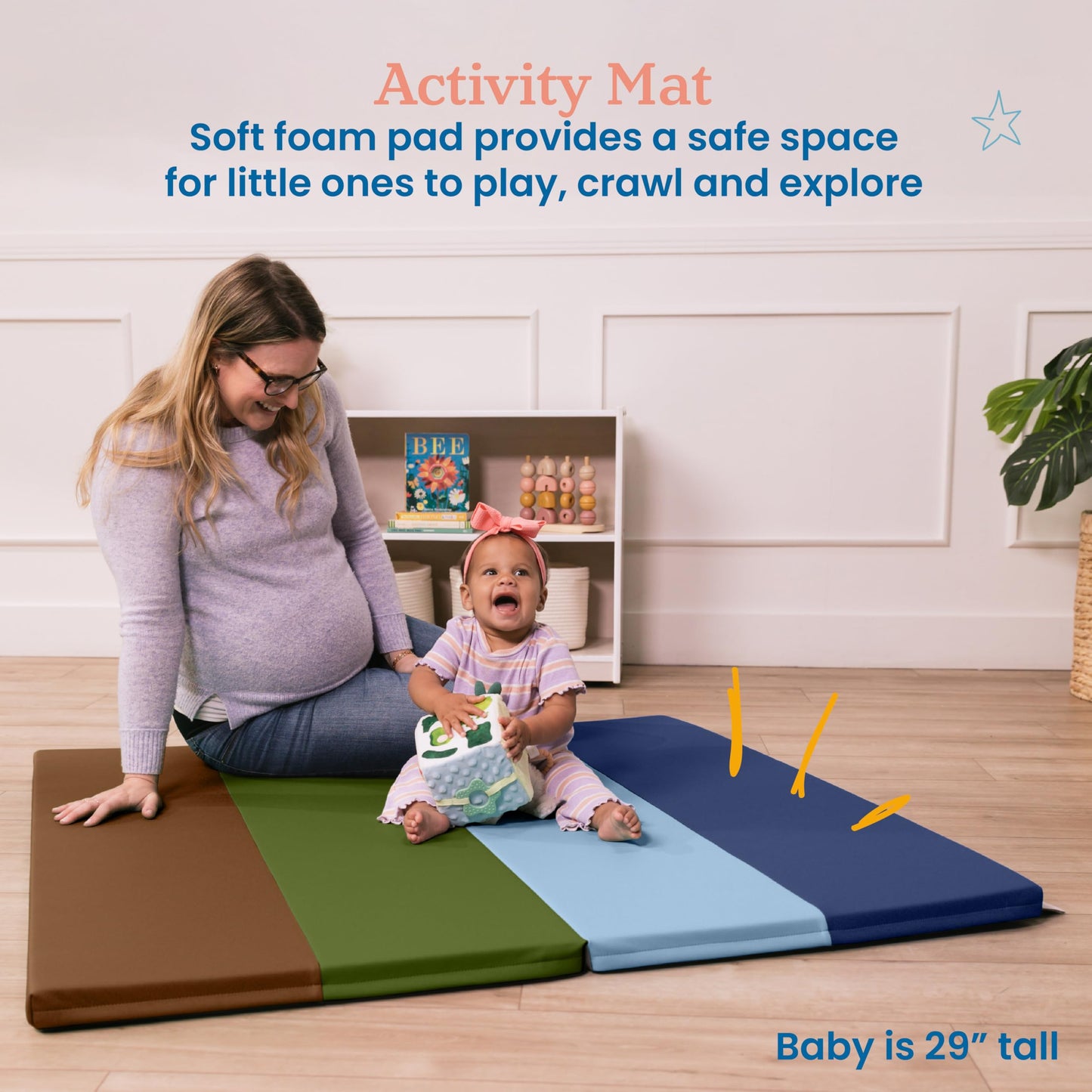 Ecr4Kids Softzone 4-Section Rainbow Runway Activity Mat, Folding Playmat, Earthtone