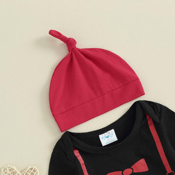 Infant Baby Boy Valentines Day Outfit Infant Valentines Outfit Boy Long Sleeve Romper Onesie Jogger Pants Set(A-Black,3-6 Months