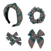 5 Pcs Plaid Headband Set with Knot Scrunchies, Padded Bows, Christmas Hair Clips for Women & Girls (Green)