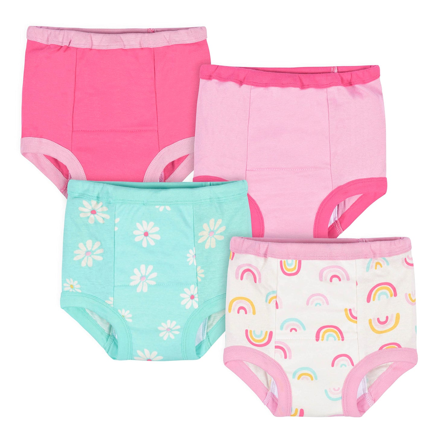 Gerber Baby Girls Infant Toddler 4 Pack Potty Training Pants Underwear Rainbow Turquoise and Pink 2T