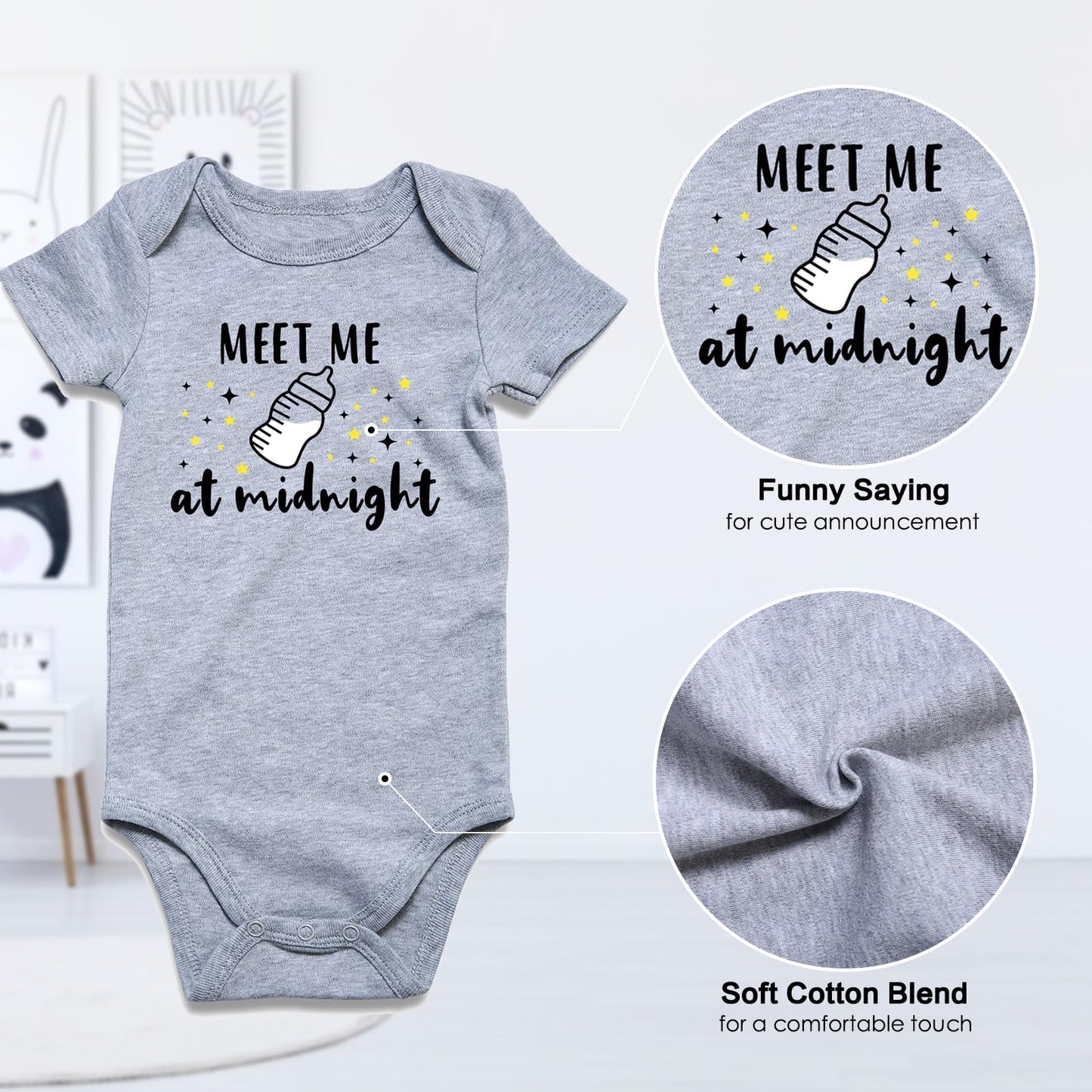 Funnycokid Unisex Newborn Clothes Meet Me At Midnight Bottle Baby Outfits Gender Neutral Baby Onsies 3-6 Months Announcement Bod
