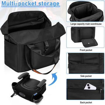 Toribio Backless Booster Car Seat Travel Bag, For Gb Pockit, Tote Bag Strollers Bags For Airplane Gate Check, Black