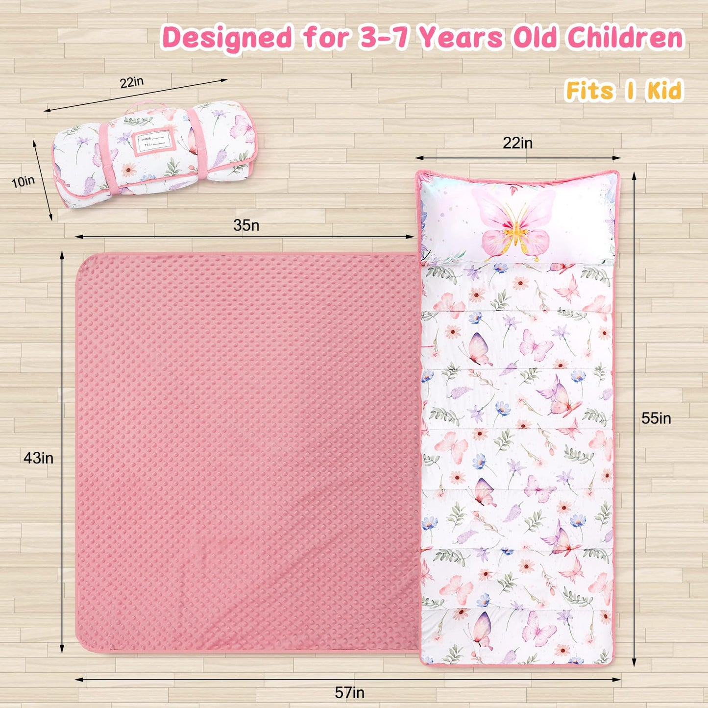 Pea Pod Toddler Nap Mat With Pillow & Fleece Blanket Ultra Soft Kids Rolled Napping Mats For Daycare, Preschool-Kindergarten, Sl