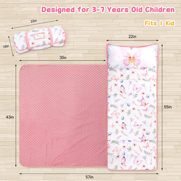 Pea Pod Toddler Nap Mat With Pillow & Fleece Blanket Ultra Soft Kids Rolled Napping Mats For Daycare, Preschool-Kindergarten, Sl