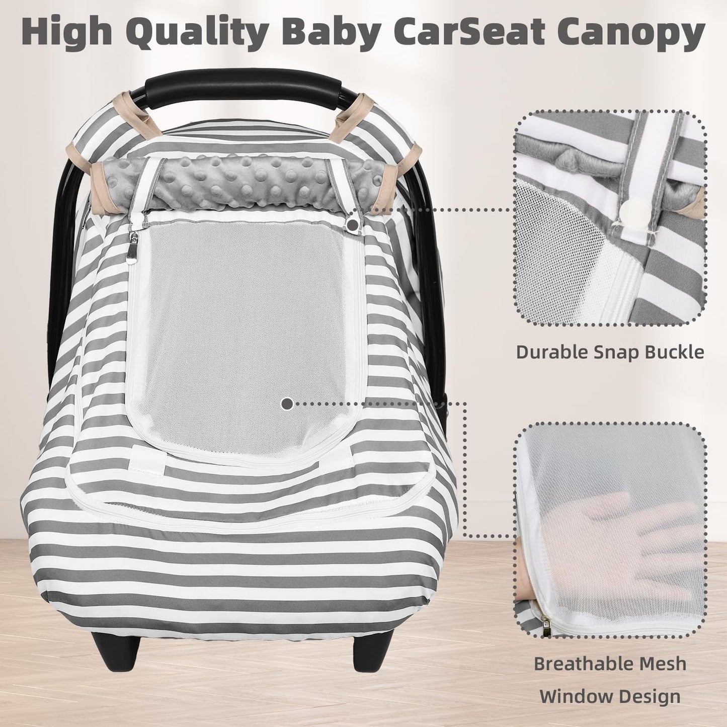 Car Seat Cover Baby,Winter Car Seat Covers for Boys Girls,Grey Infant Car Seat,Lined with Minky Dots Fabri, Double-Layer Windows