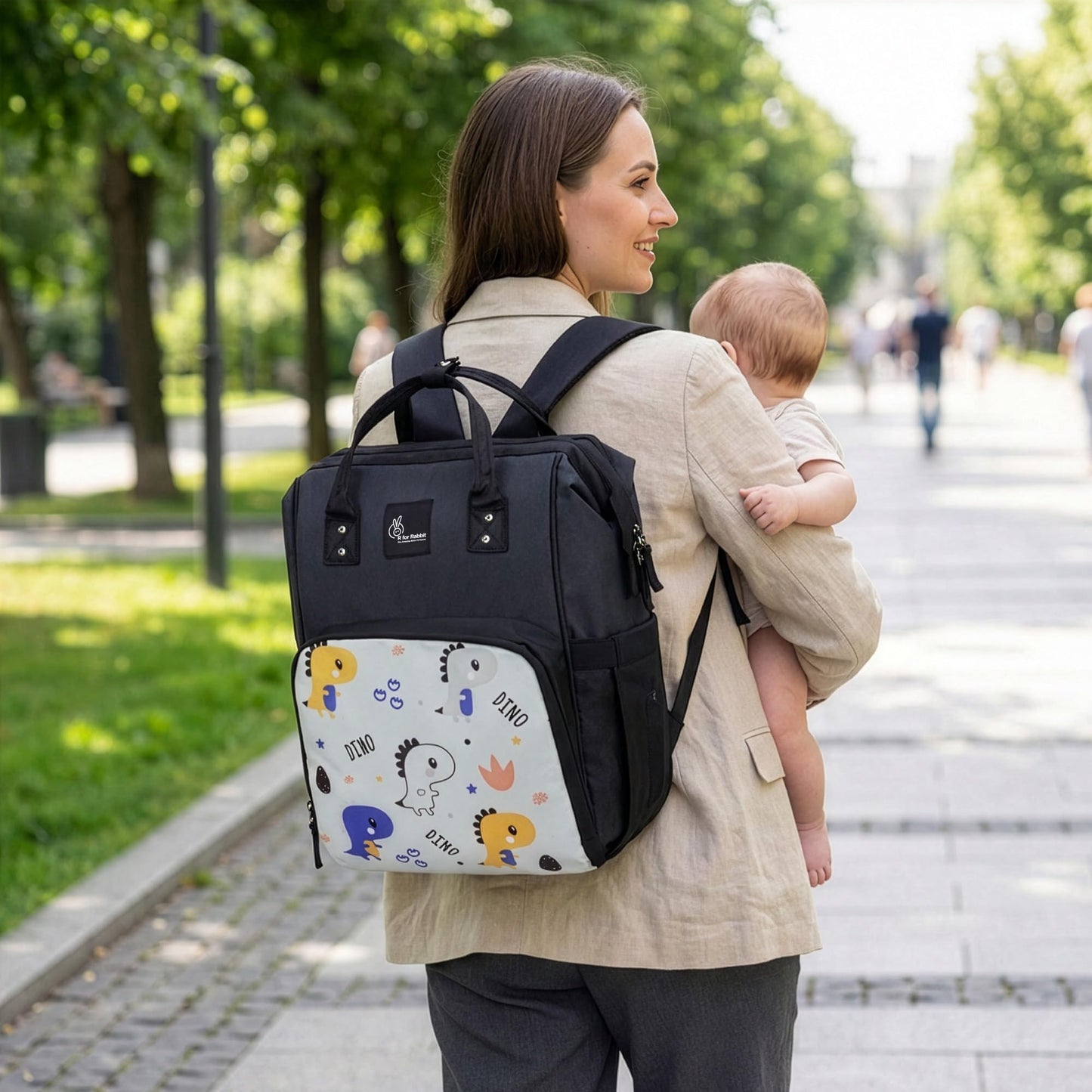 R For Rabbit Caramello Dino Diaper Bag For Mothers Travel Multipurpose Stylish Backpack With 11 Pockets, Water Resistant Large S