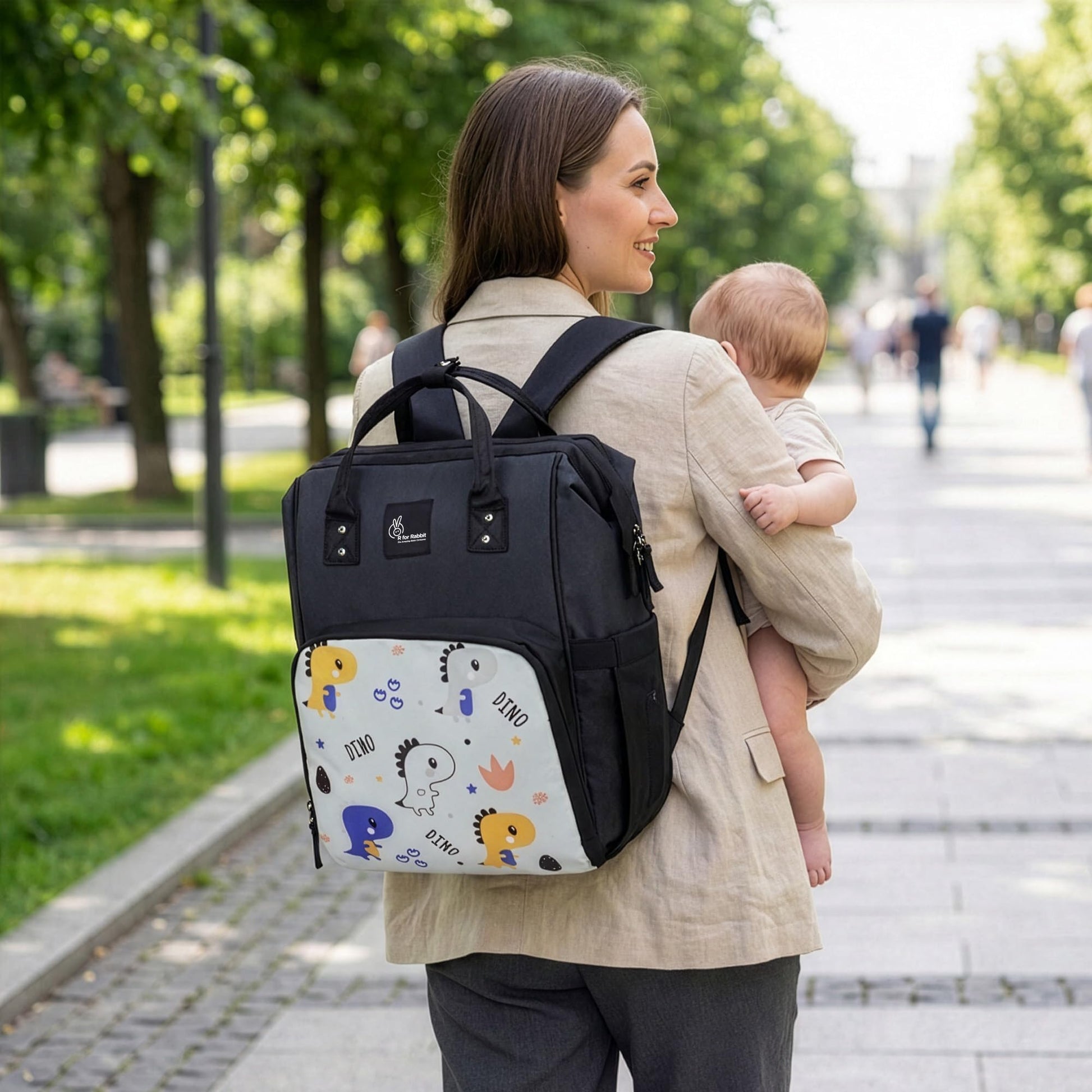 R For Rabbit Caramello Dino Diaper Bag For Mothers Travel Multipurpose Stylish Backpack With 11 Pockets, Water Resistant Large S