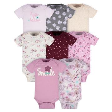 Gerber Baby Girls 8-Pack Short Sleeve Onesies Bodysuits, Lavender Garden, 0-3 Months