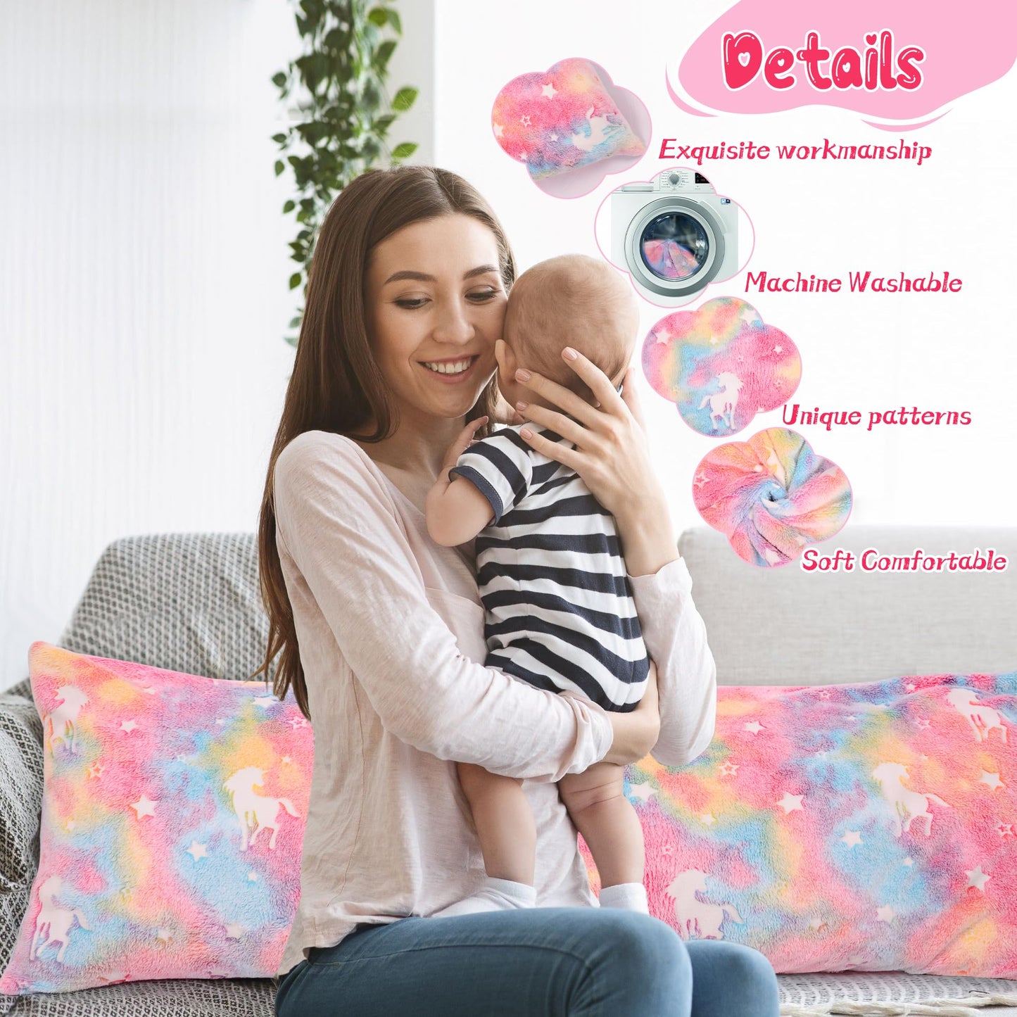 Cloele Body Pillow Cover Glow In The Dark Long Pillow Cases Full Length Pillow Case - 21X54 Inches Unicorns Ultra Soft Body Pill