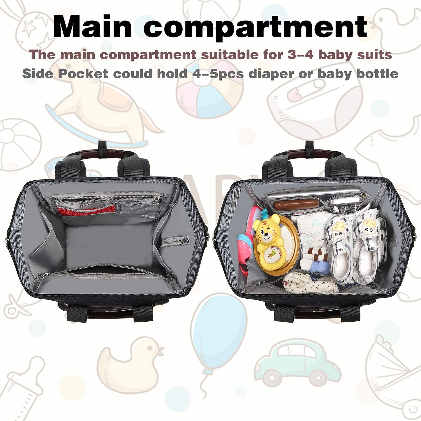 Jiefeike Diaper Bag Backpack, Baby Boys Girls Portable Baby Nappy Bags, Dad Mom Backpack Diaper Bag With Insulated Pockets Usb C
