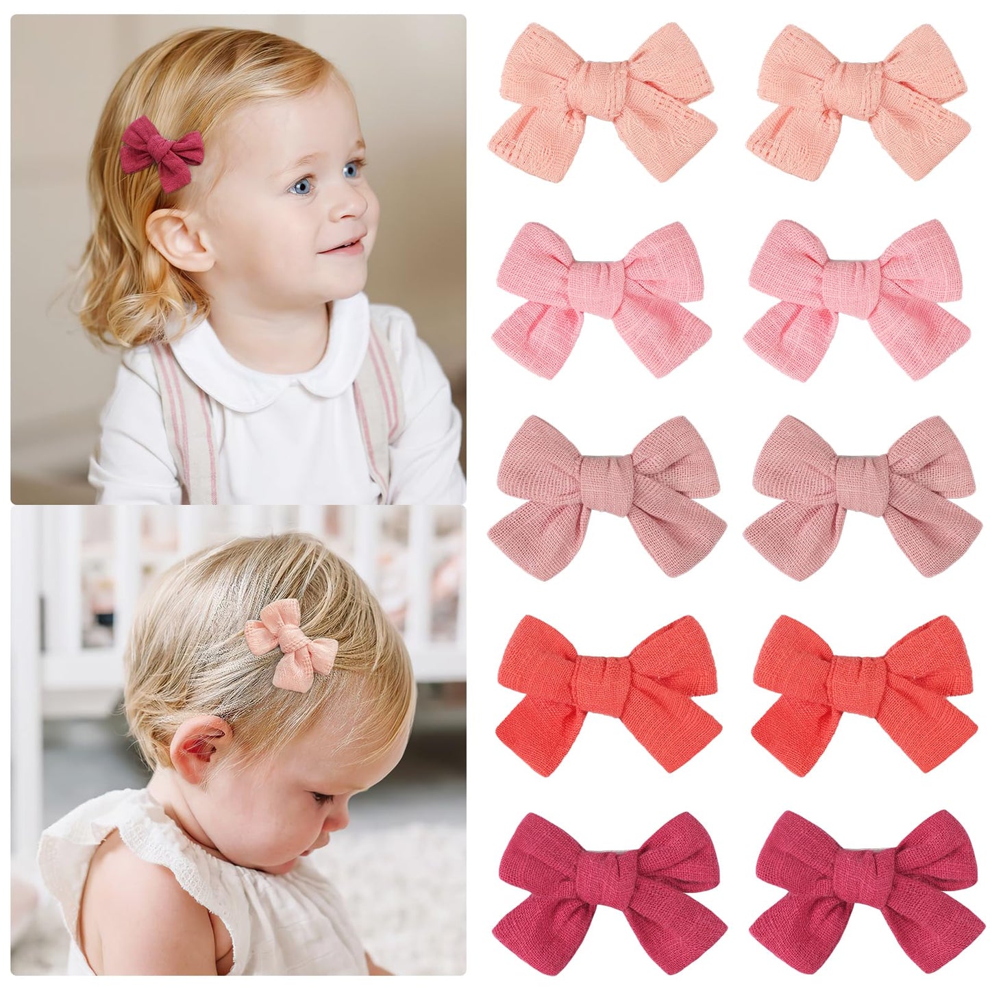 Baby Bows For Girls,Fully Lined 2 Inches Pinky Hair Bows Ponytail Pigtail Bows With Alligator Clips Hair Accessories For Toddler