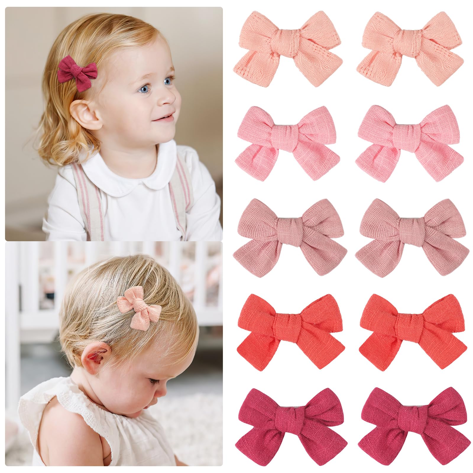 Baby Bows For Girls,Fully Lined 2 Inches Pinky Hair Bows Ponytail Pigtail Bows With Alligator Clips Hair Accessories For Toddler