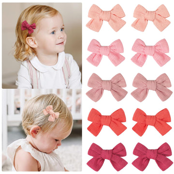 Baby Bows For Girls,Fully Lined 2 Inches Pinky Hair Bows Ponytail Pigtail Bows With Alligator Clips Hair Accessories For Toddler
