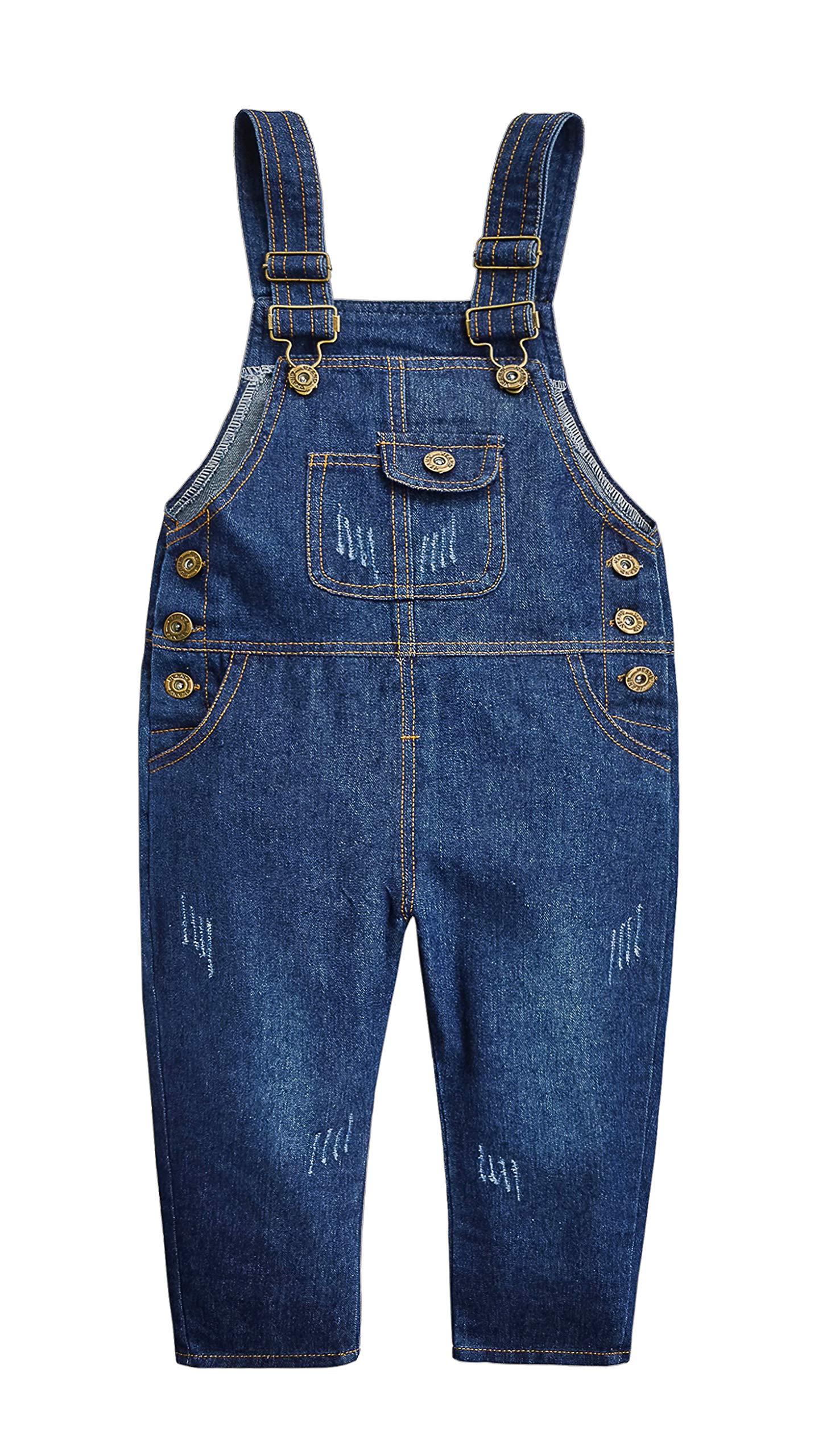 Kidscool Space Snap Leg/Crotch Mettal Buttons Reipped Denim Overalls,B – Cutebab WBBAPB0825R6VR7