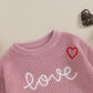 Baby Girl Cute Long Sleeve Crew Neck Love Embroidery Sweater Toddler Valentine Day Outfits (Rose Pink Love, 3-4 Years)