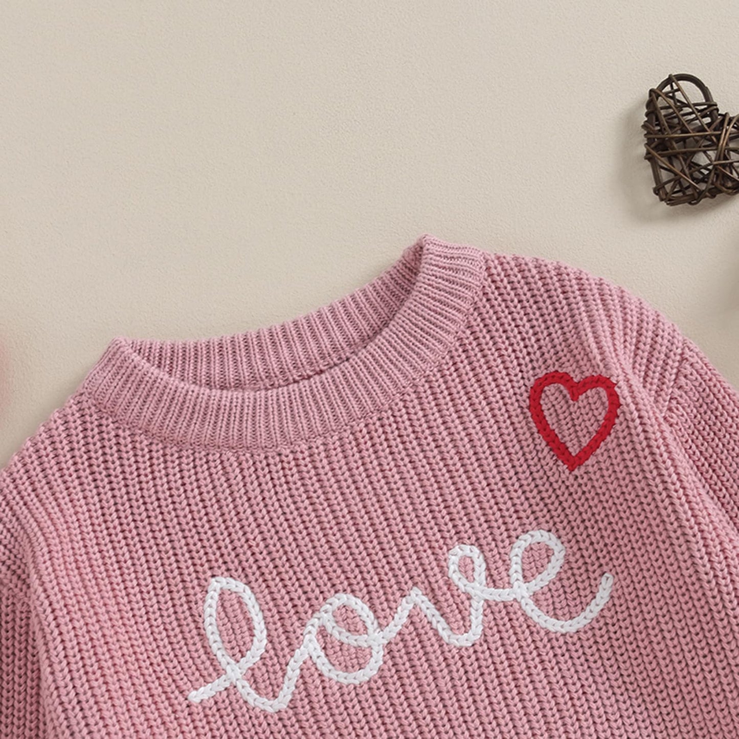 Baby Girl Cute Long Sleeve Crew Neck Love Embroidery Sweater Toddler Valentine Day Outfits (Rose Pink Love, 3-4 Years)
