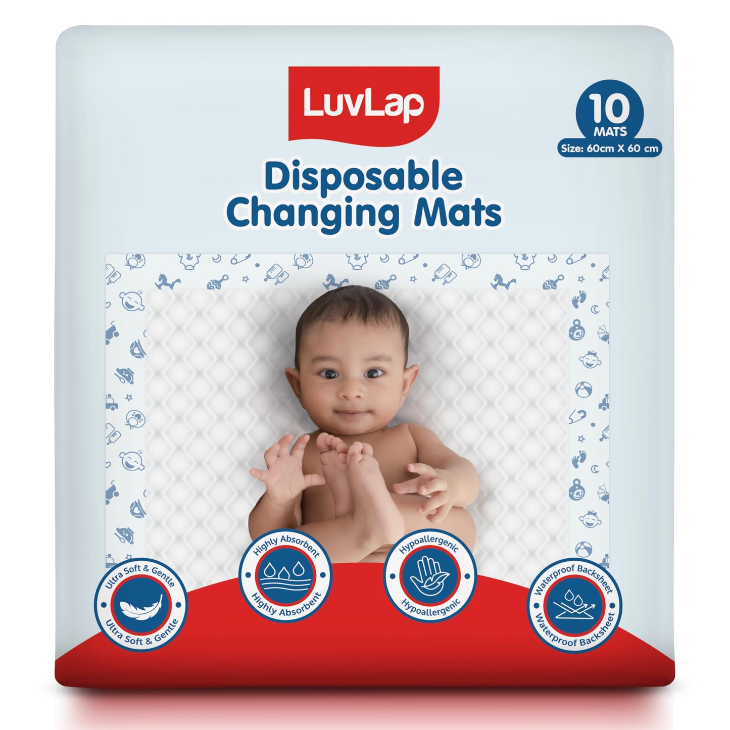 Luvlap Disposable Baby Underpad Cum Changing Mats, 10 Count 60X60 Cm Waterproof Pads For Baby, Breathable Underpads Act As 100% 