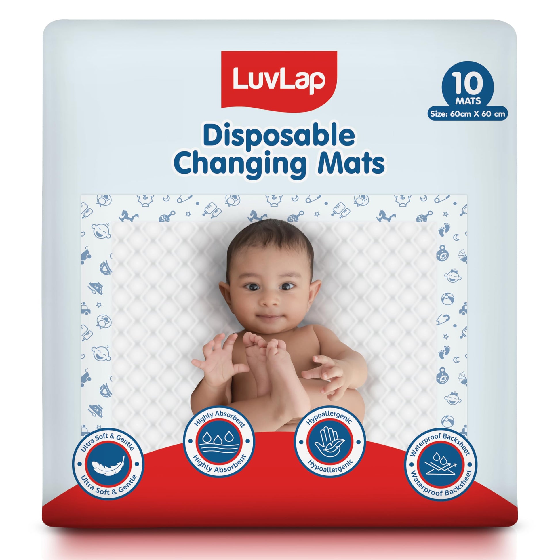 Luvlap Disposable Baby Underpad Cum Changing Mats, 10 Count 60X60 Cm Waterproof Pads For Baby, Breathable Underpads Act As 100% 