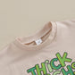 Newborn Baby Boy Girl St.Patrick'S Day Outfit Thick Thighs Lucky Vibes Print Bubble Sleeve Romper Oversized Sweatshirt (Beige, 6