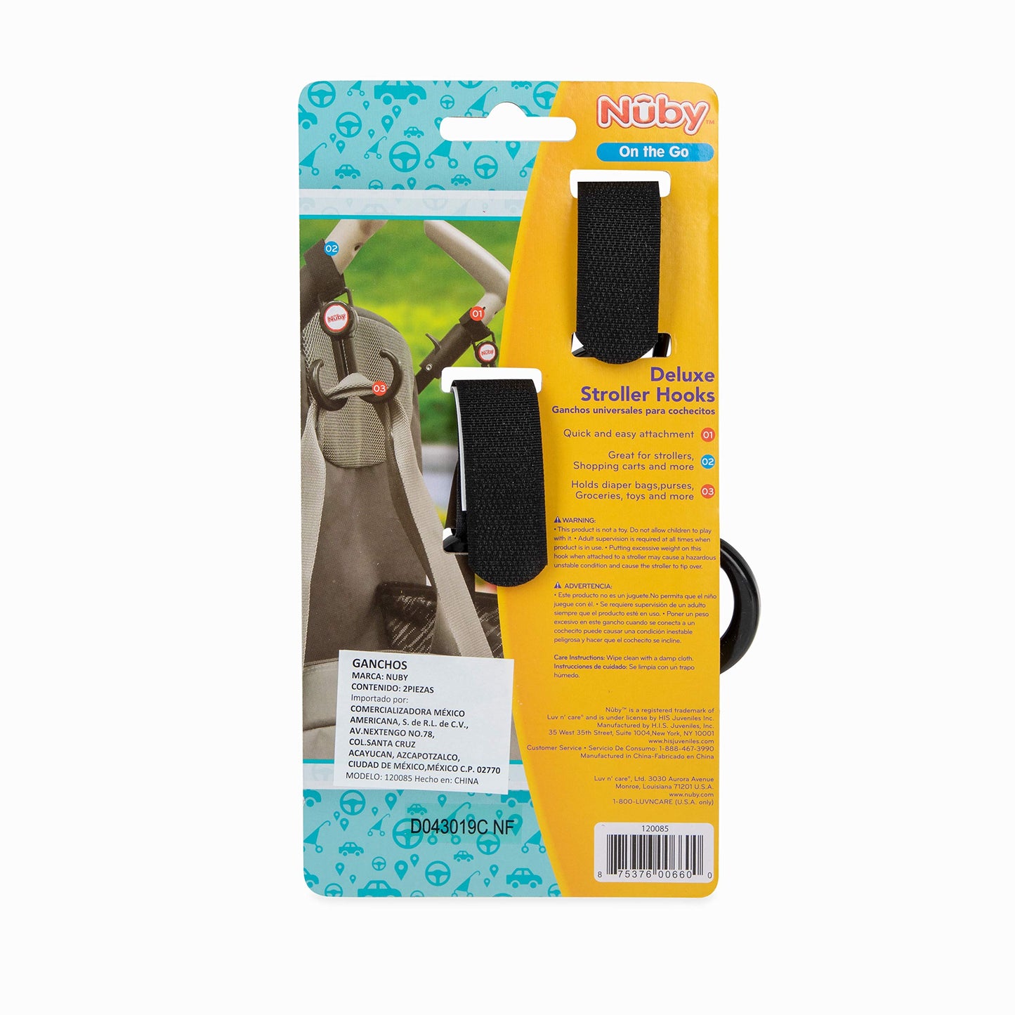 Nuby Double Stroller Hook, Adjustable Hook, Black Or Grey