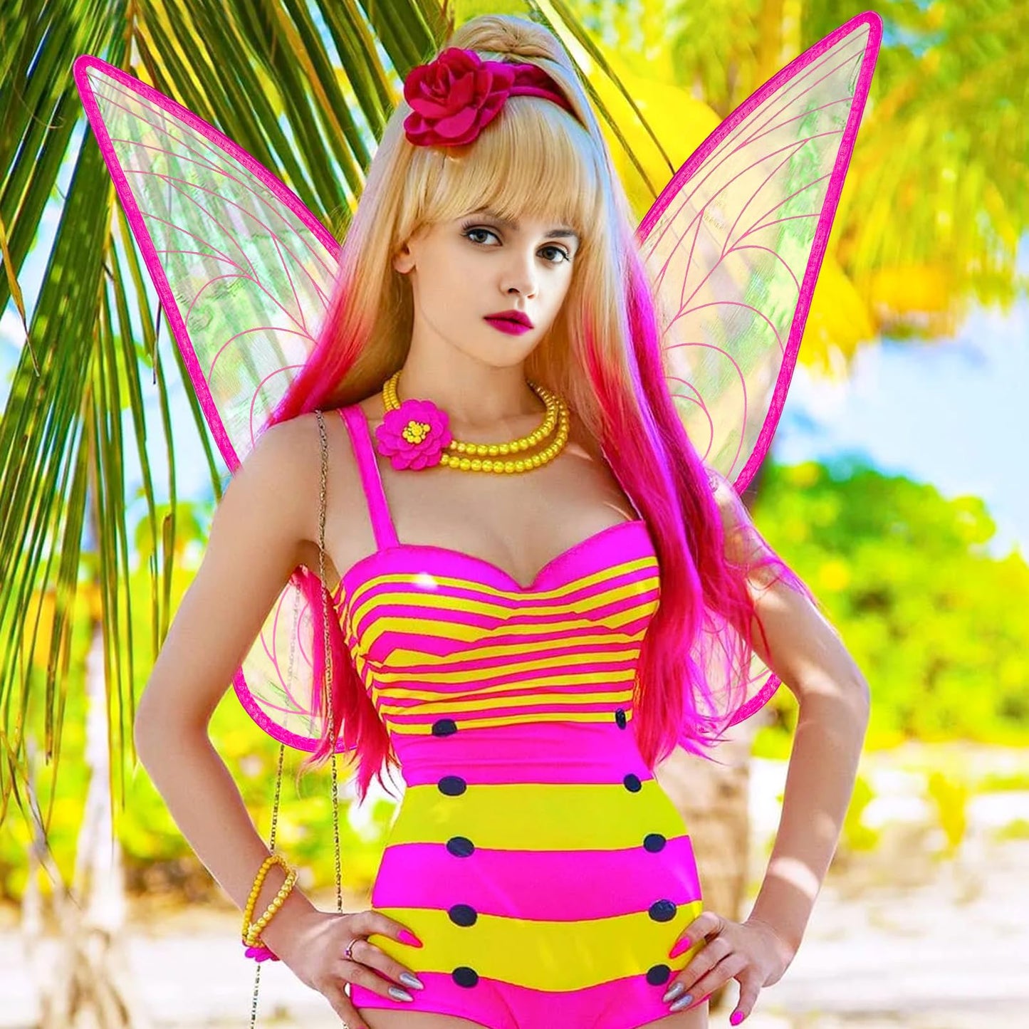 Quescu Fairy Wings For Adults,Butterfly Wings For Girls,Angel Wings,Fairy Costume For Women Halloween Dress Up Party Favor Rose