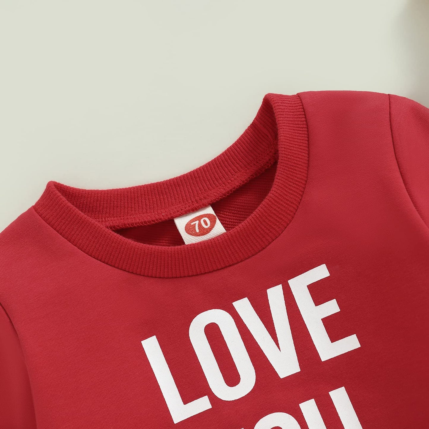 Beqeuewll Baby Boy Girl Valentines Day Outfit Love You More Letter Baby Sweatshirt Long Sleeve Shirt Tops(Love You More-Red, 6-1