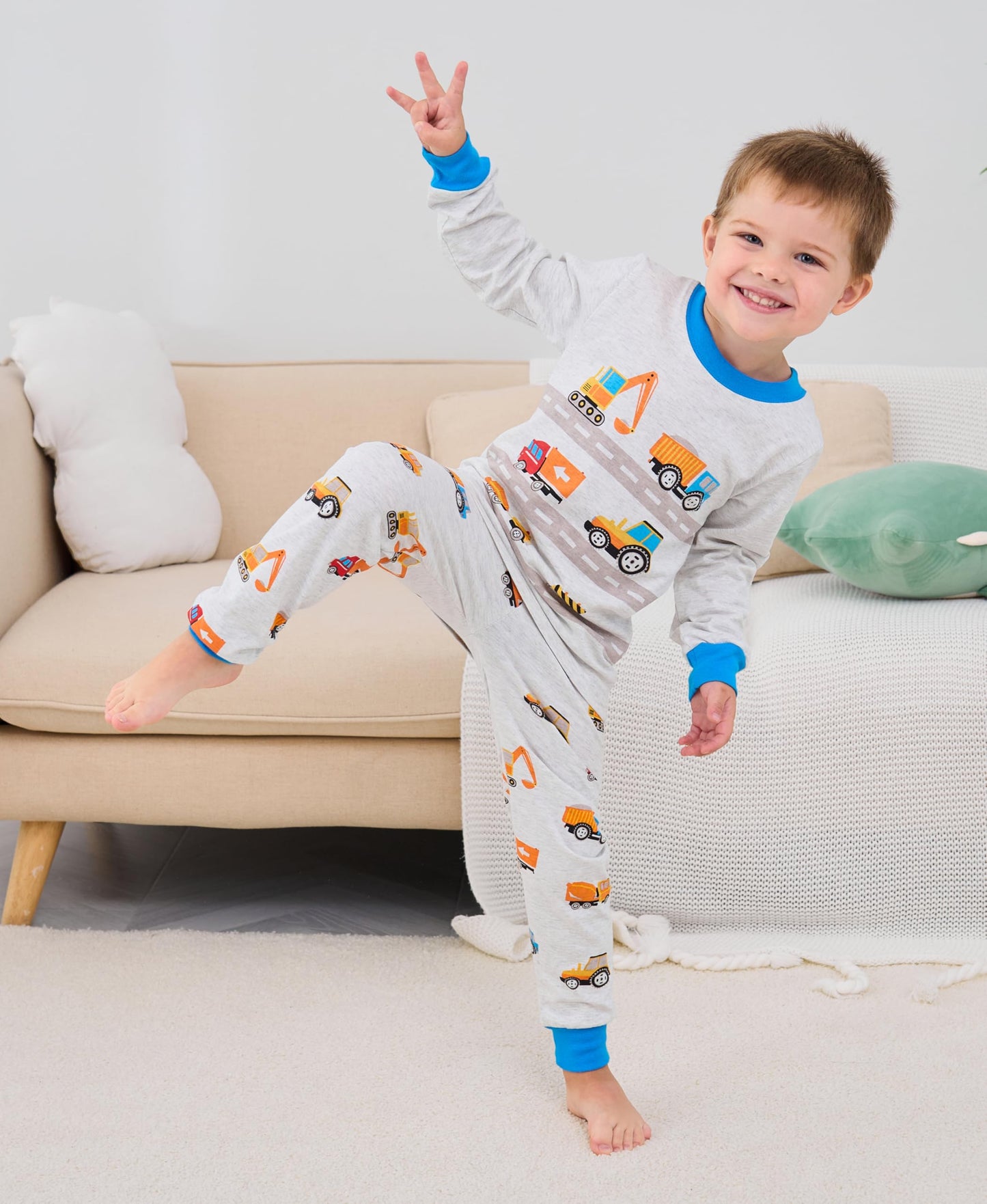 Boys Pajamas Truck 100% Cotton Construction Pjs Toddler 2 Piece Long Sleeve Sleepwear Kids Christmas Clothes Set 5T