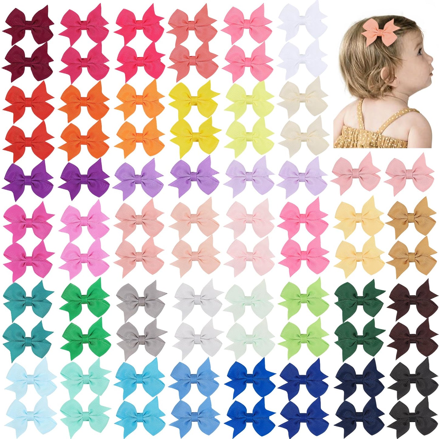 80Pcs 2 Inch Baby Hair Bows Clips For Girls Grosgrain Ribbon Fully Lined Infant Hair Clips Accessories For Baby Girls Newborns T