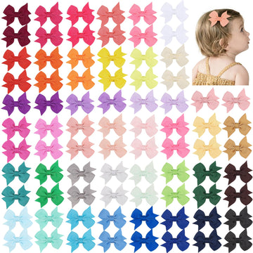 80Pcs 2 Inch Baby Hair Bows Clips For Girls Grosgrain Ribbon Fully Lined Infant Hair Clips Accessories For Baby Girls Newborns T