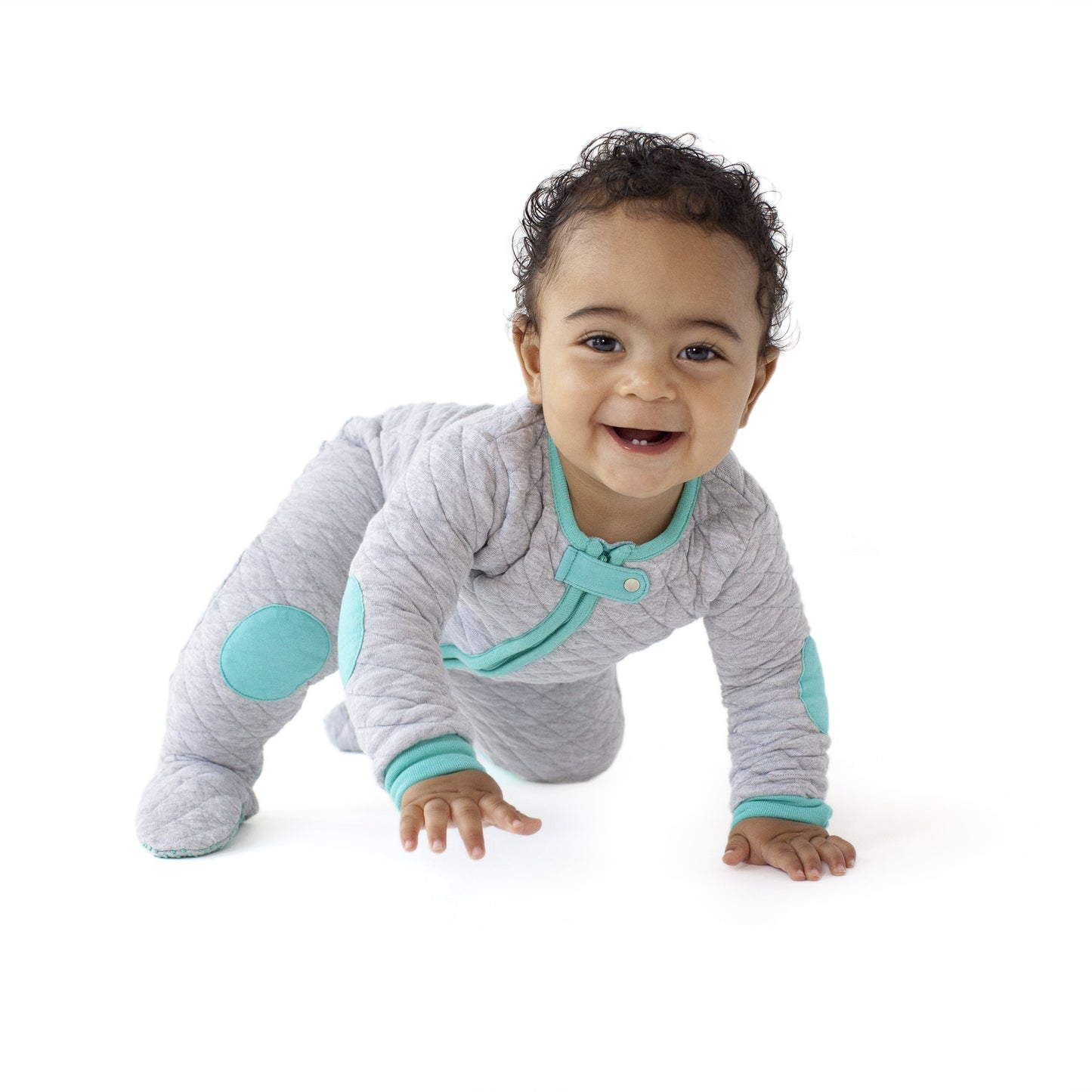 Baby Deedee Sleepsie Cotton Quilted Footie Pajama Heather Gray/Teal 6-12 Month