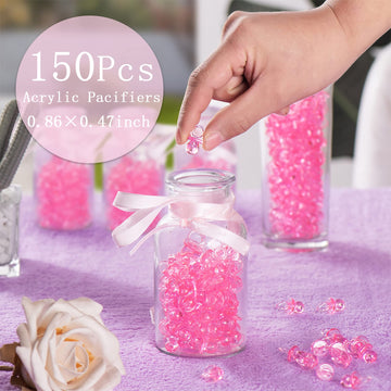 150 Mini Acrylic Pacifiers For Baby Shower Game, 0.86 Inch Bulk Chupones Para Gender Reveal Party Favors Table Decoration (Pink)