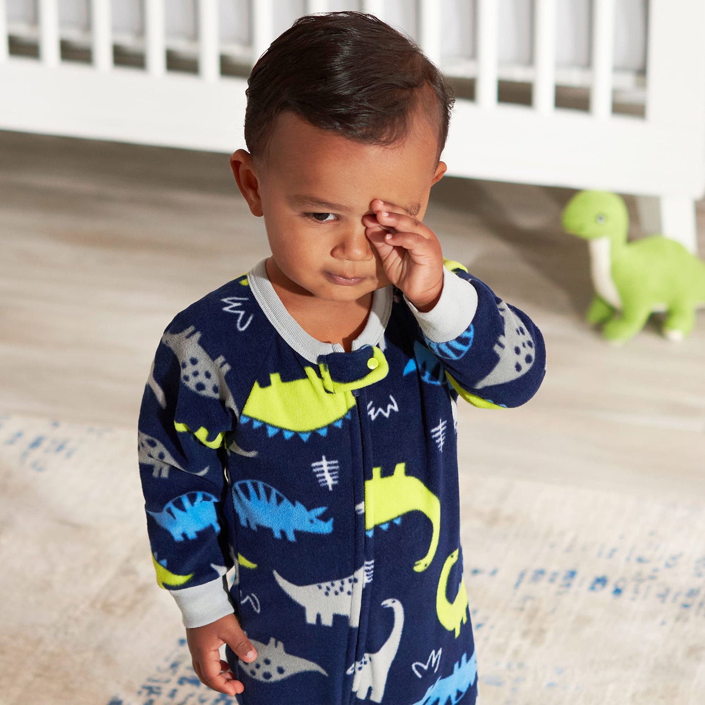Gerber Baby Boys' Toddler Loose Fit Flame Resistant Fleece Footed Pajamas 2-Pack, Blue Dinos, 3-6 Months