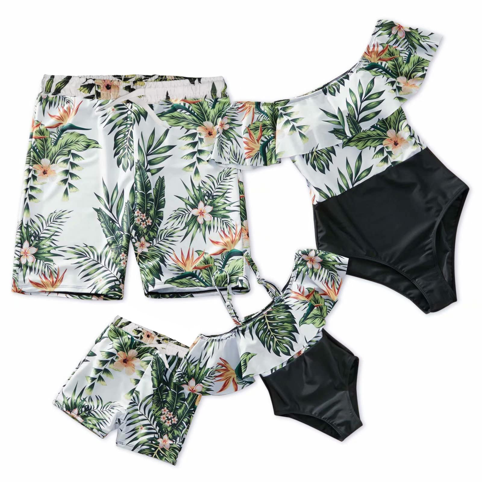 Iffei Mommy And Me Swimsuits One Piece Monokini Bathing Suits Floral Printed Family Matching Swimwear Girls: 8-9 Years