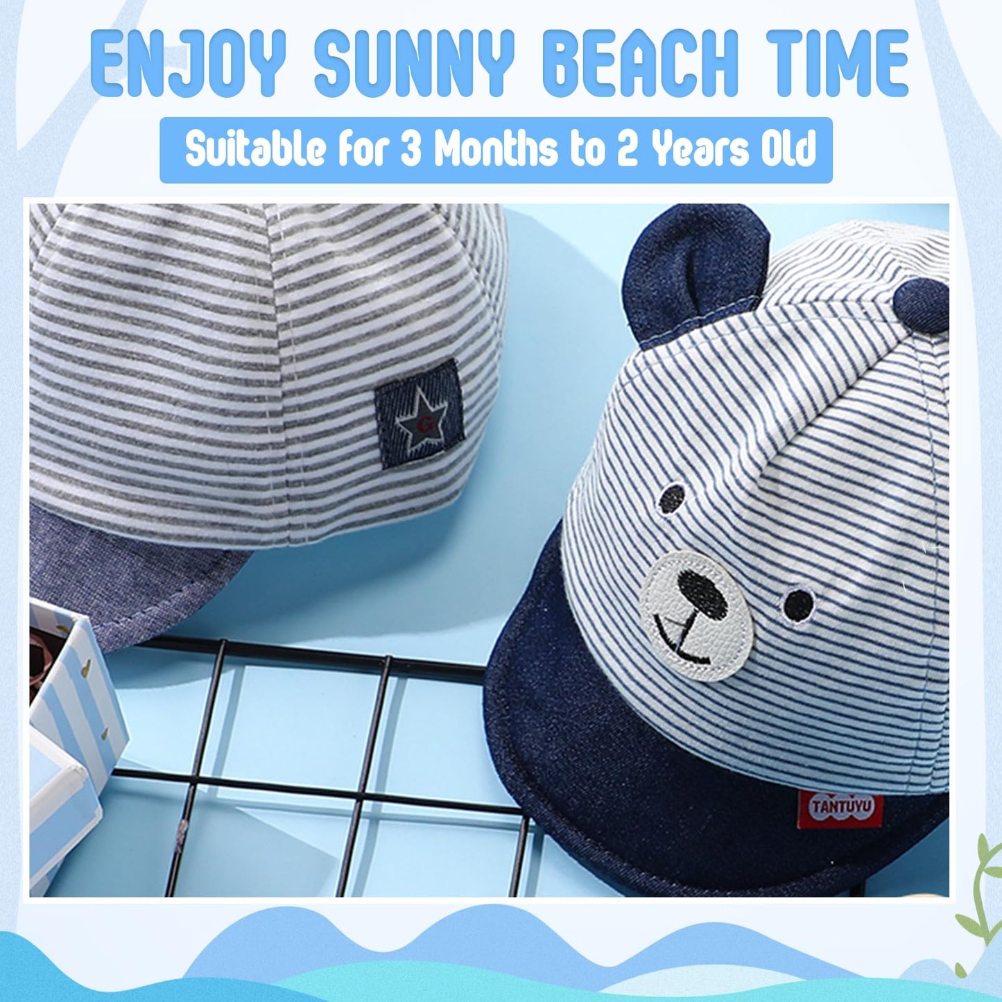 Zhanmai 6 Pieces Baseball Cap Adjustable Striped Bear Sunhat Baseball Hats Soft Cotton Hat Cute Lovely