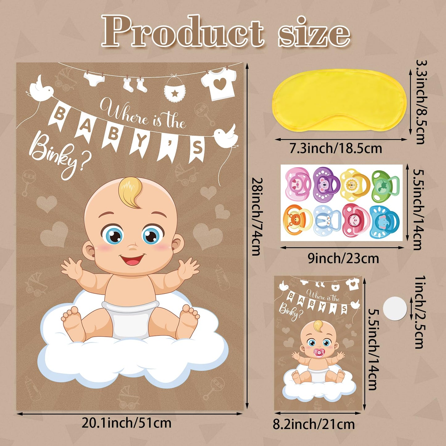 Atiloy Pin The Pacifier On The Baby Game Baby Pacifier Games Poster With 64 Pacifier Stickers For Baby Shower Party Favors, Boys