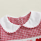 Newborn Baby Girls Valentines Day Clothes Long Sleeve Doll Collar Smocked Heart Embroidery Plaid Bubble Romper Outfit (Red, 12-1