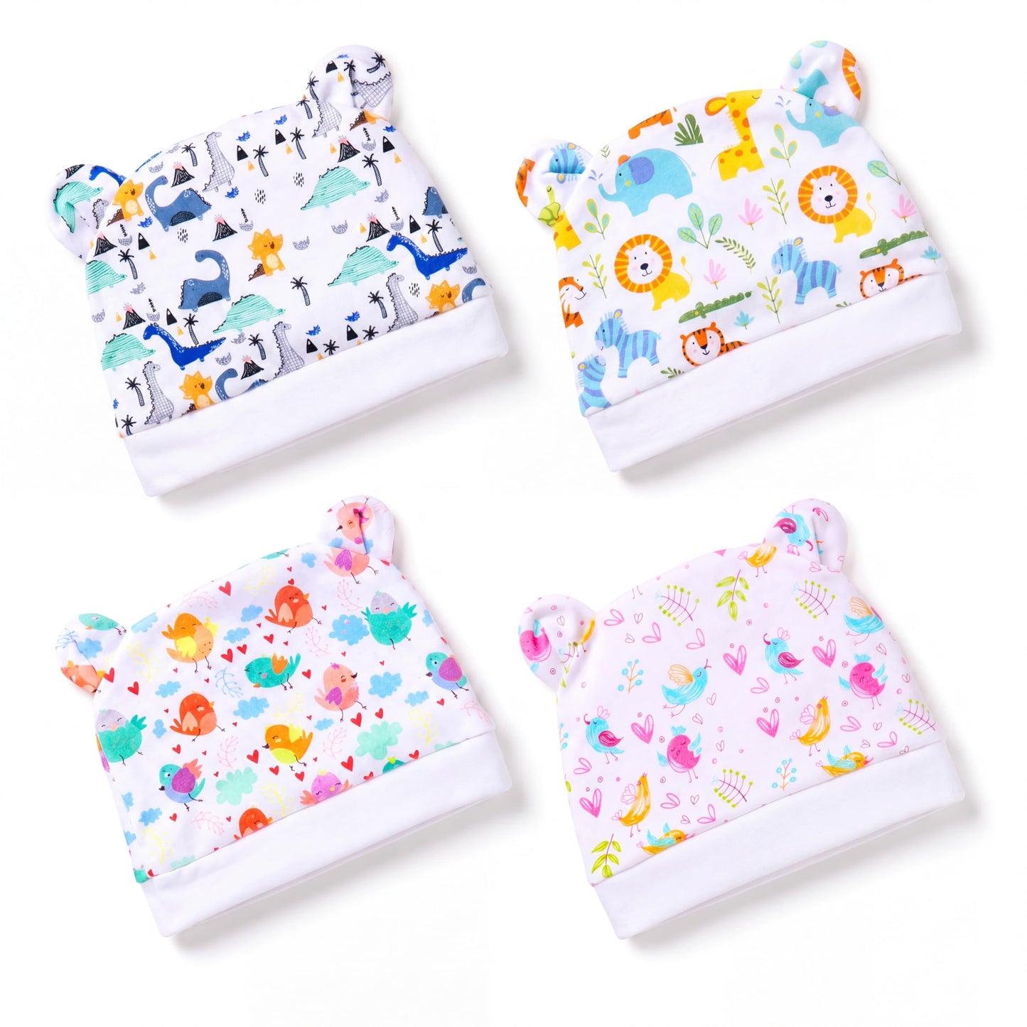 A Baby Cherry 100% Organic Cotton Newborn Cap 03 Months | Soft & Breathable Baby Headwear For Baby Boy & Girl Set Of 4 (Multico