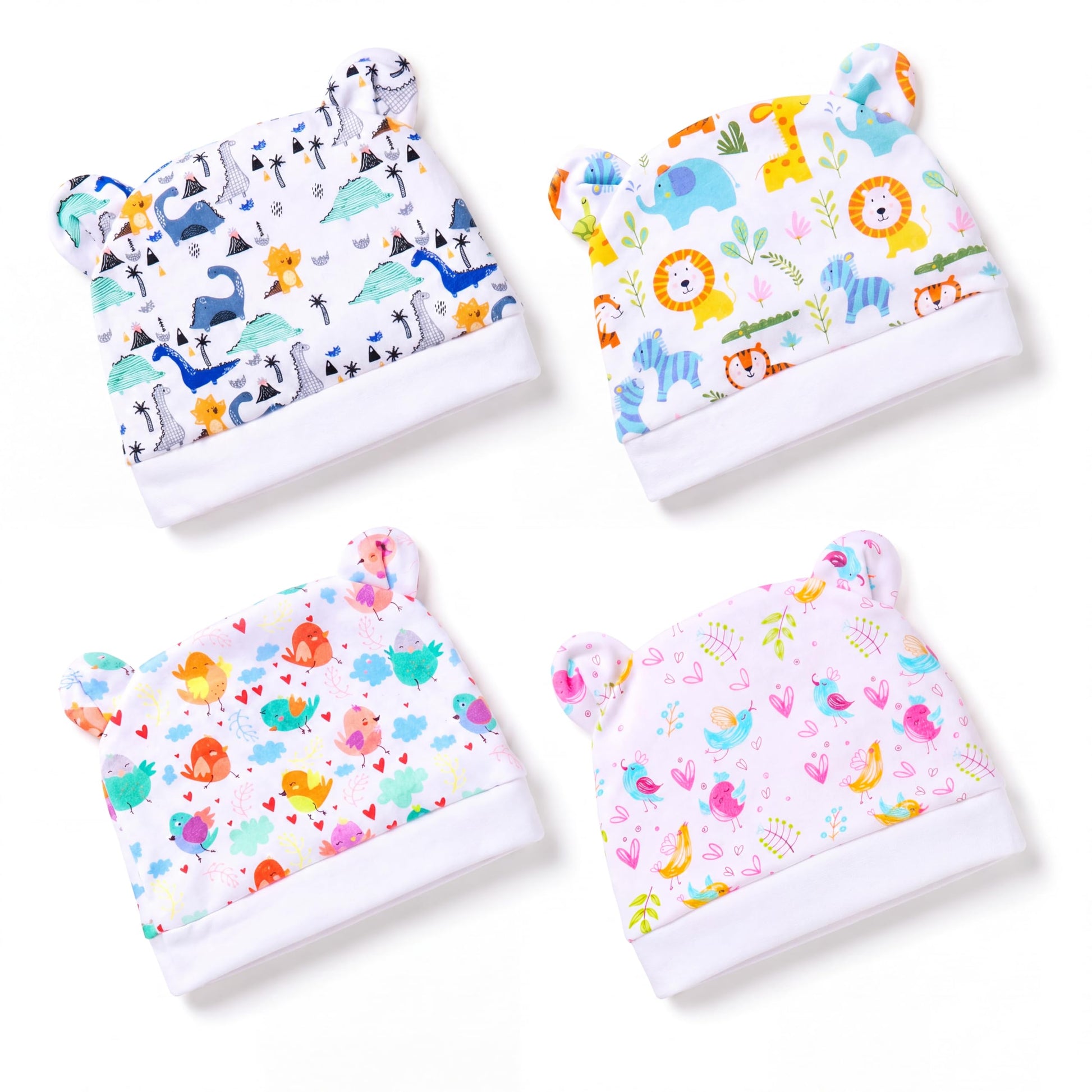 A Baby Cherry 100% Organic Cotton Newborn Cap 03 Months | Soft & Breathable Baby Headwear For Baby Boy & Girl Set Of 4 (Multico
