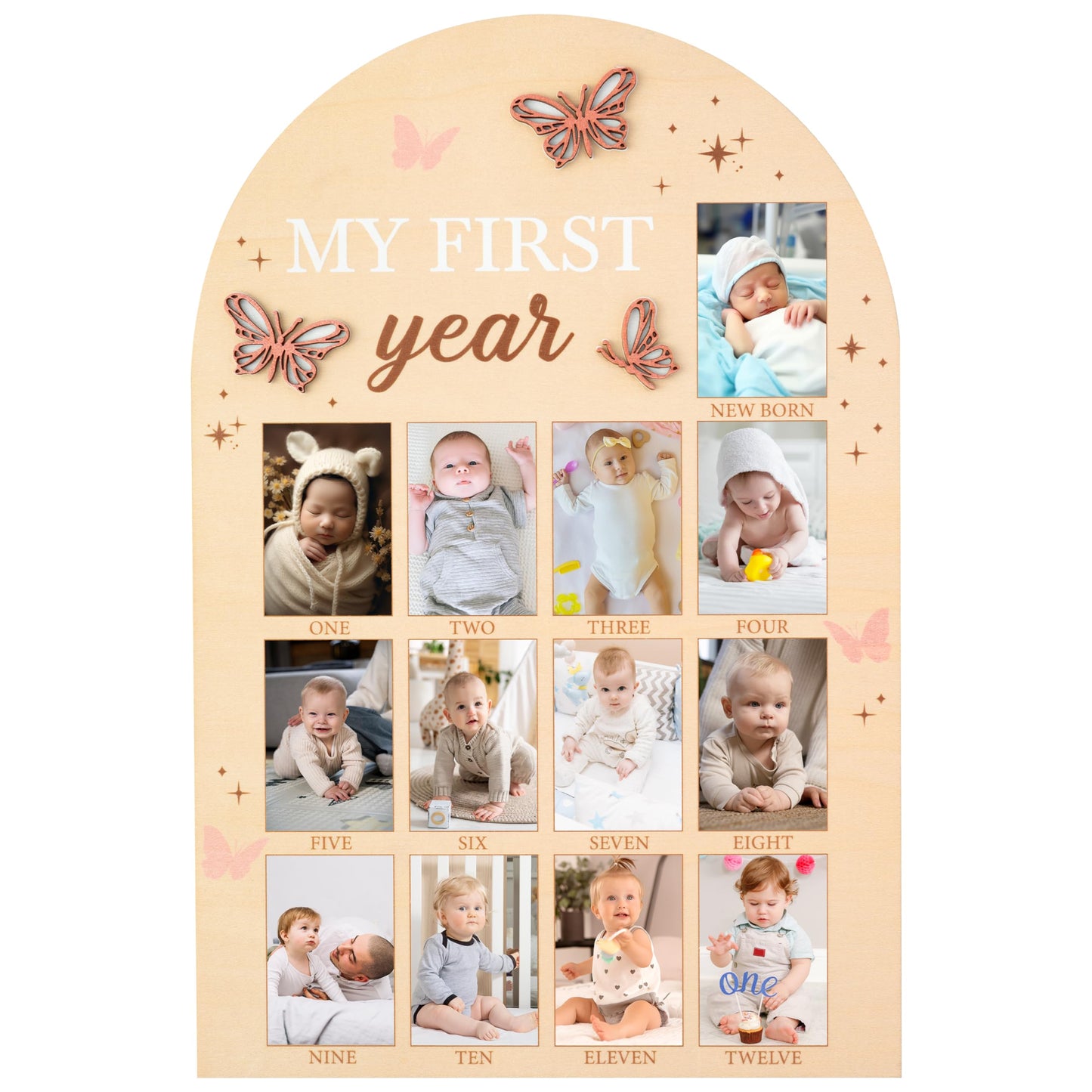R Horse My First Year Photo Frame Board, 3D Butterfly Baby First Year Picture Frame 12 Months Milestone Display Wood Board Baby