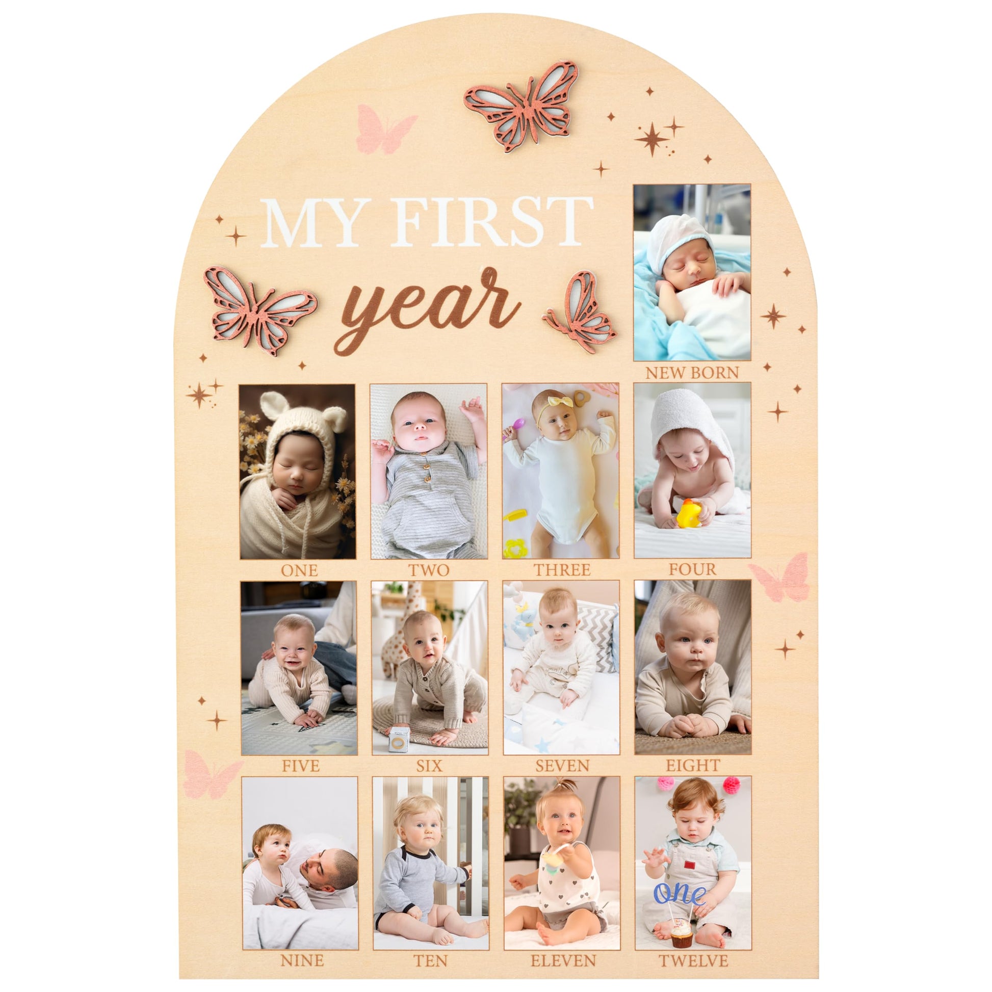 R Horse My First Year Photo Frame Board, 3D Butterfly Baby First Year Picture Frame 12 Months Milestone Display Wood Board Baby