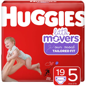 Huggies Little Movers Diapers, Step 5 (27+ Lb.), 19 Ct, Jumbo Pack (Packaging May Vary)