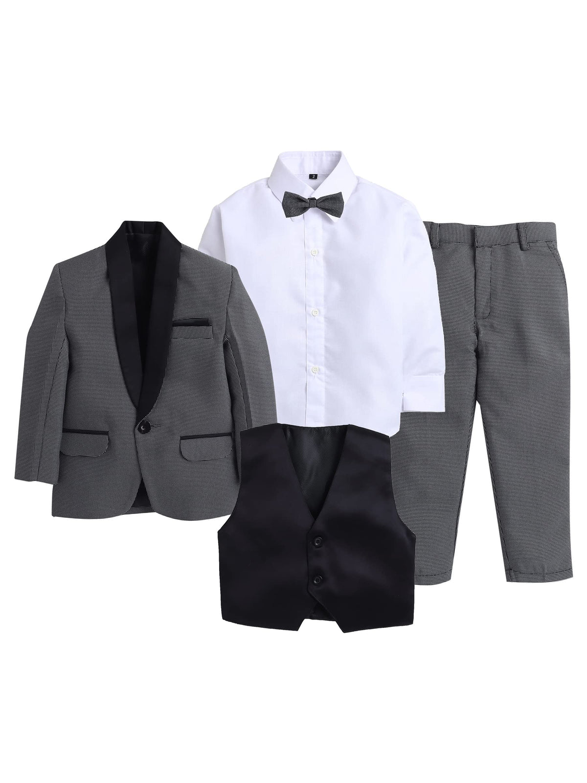Jeetethnics Boys Grey Coat Suit Set With Waistcoat Shirt And Trousers (9082H)