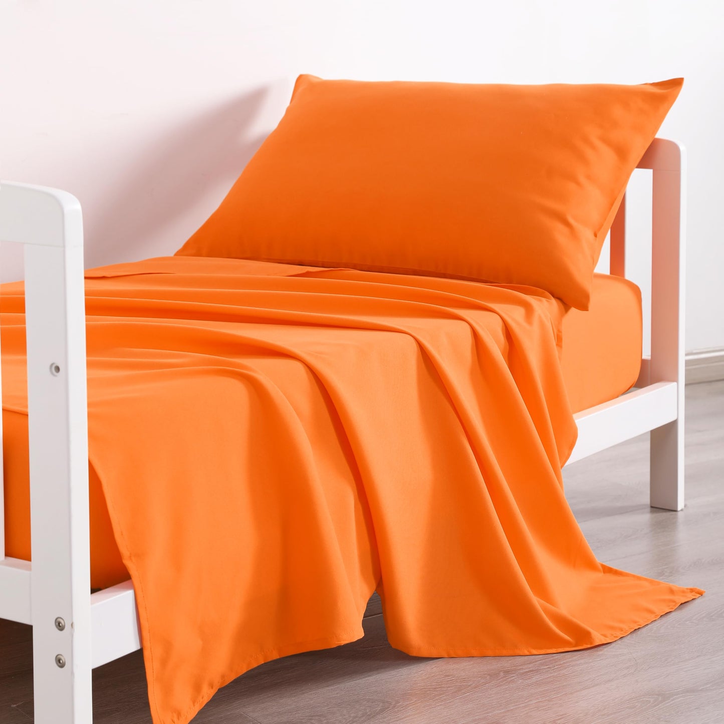 Ntbay Toddler Sheet Set - 3-Piece Microfiber Crib Sheet Set - Flat Sheet, Fitted Sheet, Pillowcase - Solid Toddler Bedding, Oran