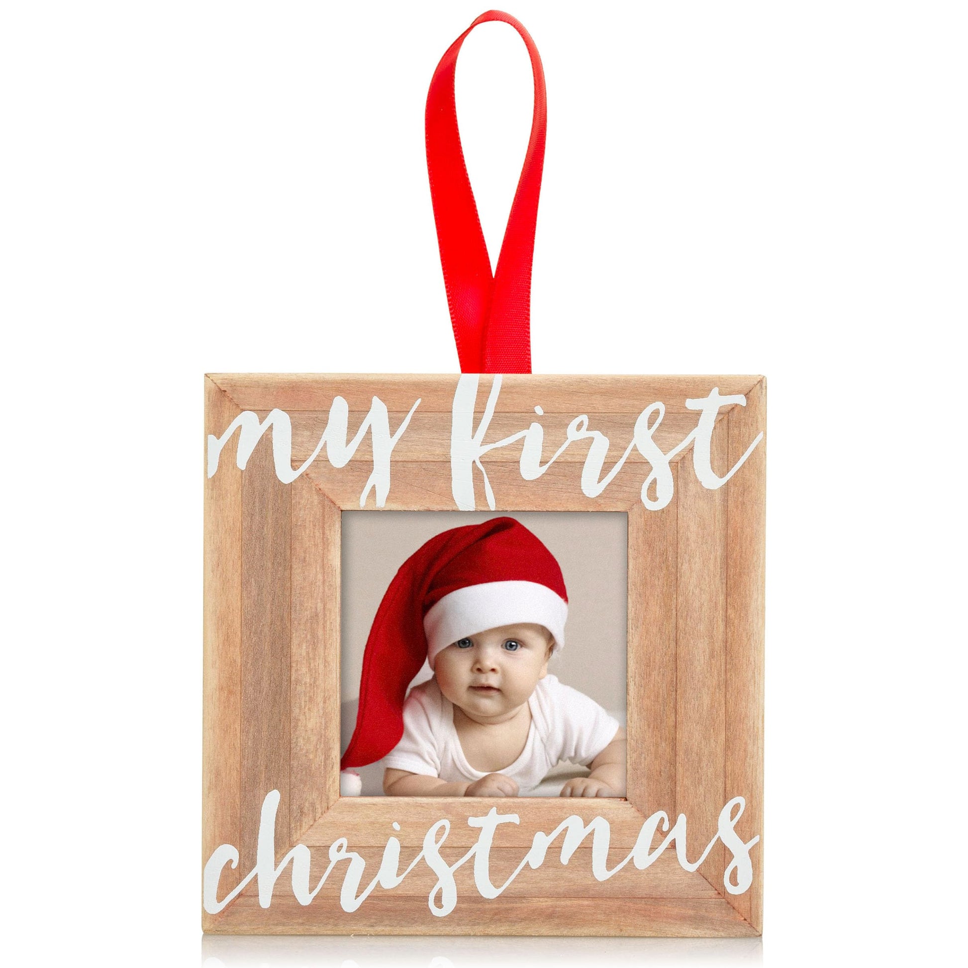 Pearhead Babys First Christmas Wooden Picture Frame Ornament, Newborn Milestone Keepsake Photo, Holiday Gift For New And Expecti