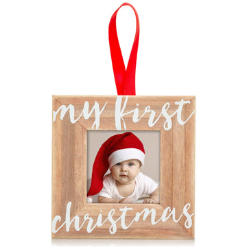Pearhead Babys First Christmas Wooden Picture Frame Ornament, Newborn Milestone Keepsake Photo, Holiday Gift For New And Expecti