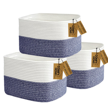 Comfy-Homi 3Pack Medium Cotton Rope Basket With Handles For Shelvesdog Toy Basketbaby Basketgift Basket Empty For Organizingnew
