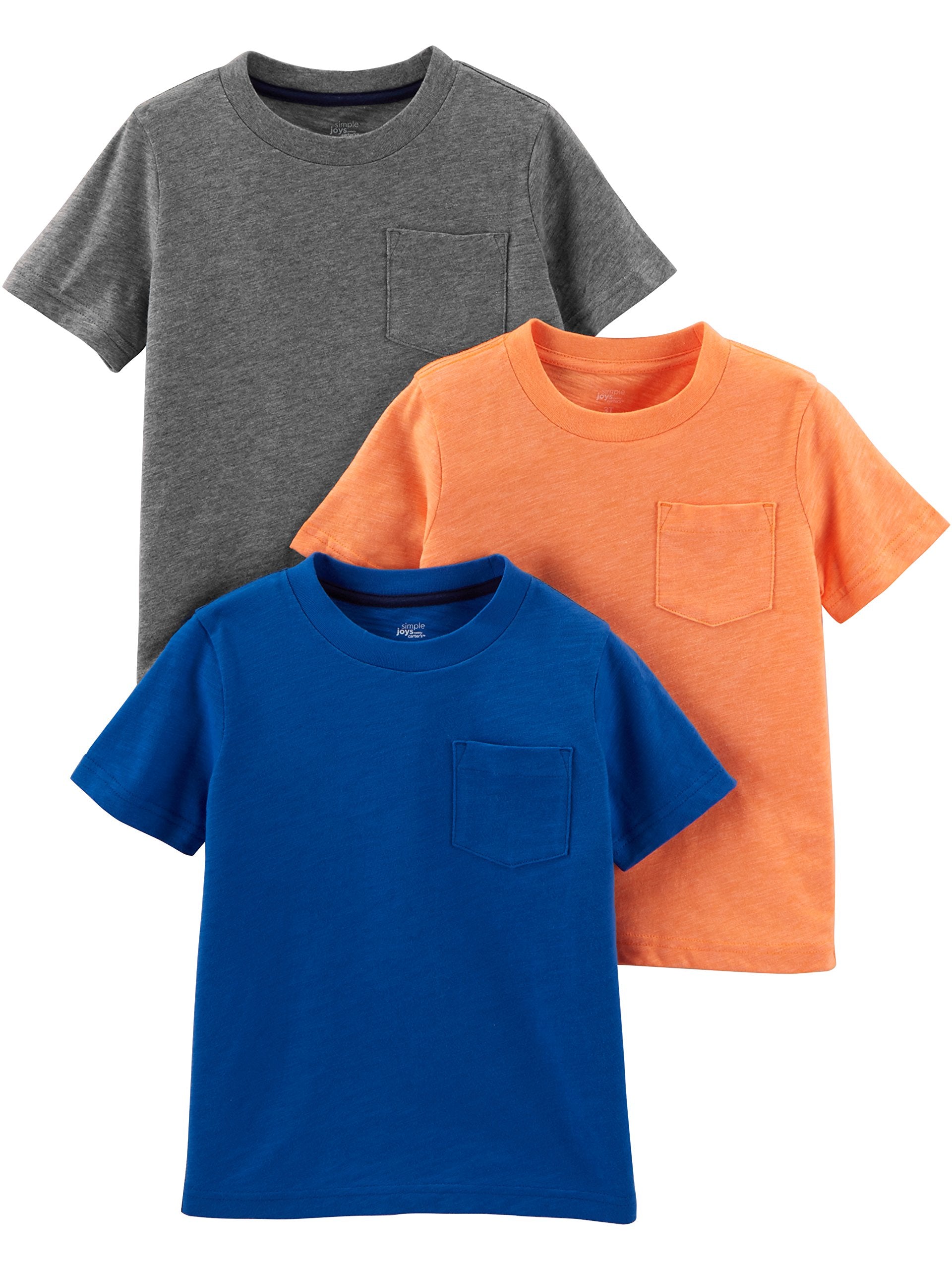 Simple Joys By Carter'S Baby Boys' 3-Pack Short-Sleeve Tee Shirts, Grey/Orange/Royal Blue, 7