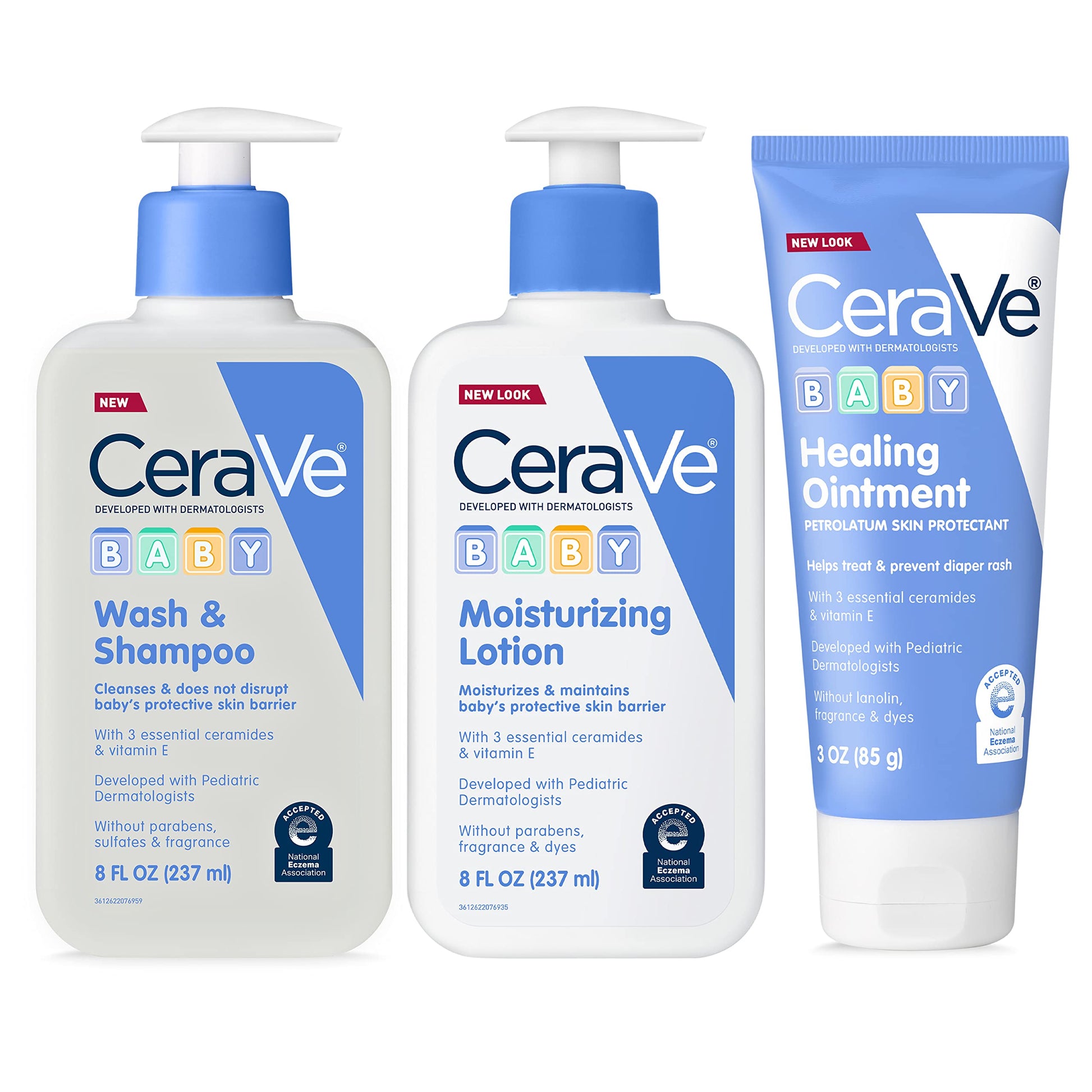 Cerave Baby Bath Set, 8Oz Wash & Shampoo + 8Oz Moisturizing Lotion + 3Oz Healing Ointment, Fragrance, Parabens, Phthalates, & Te