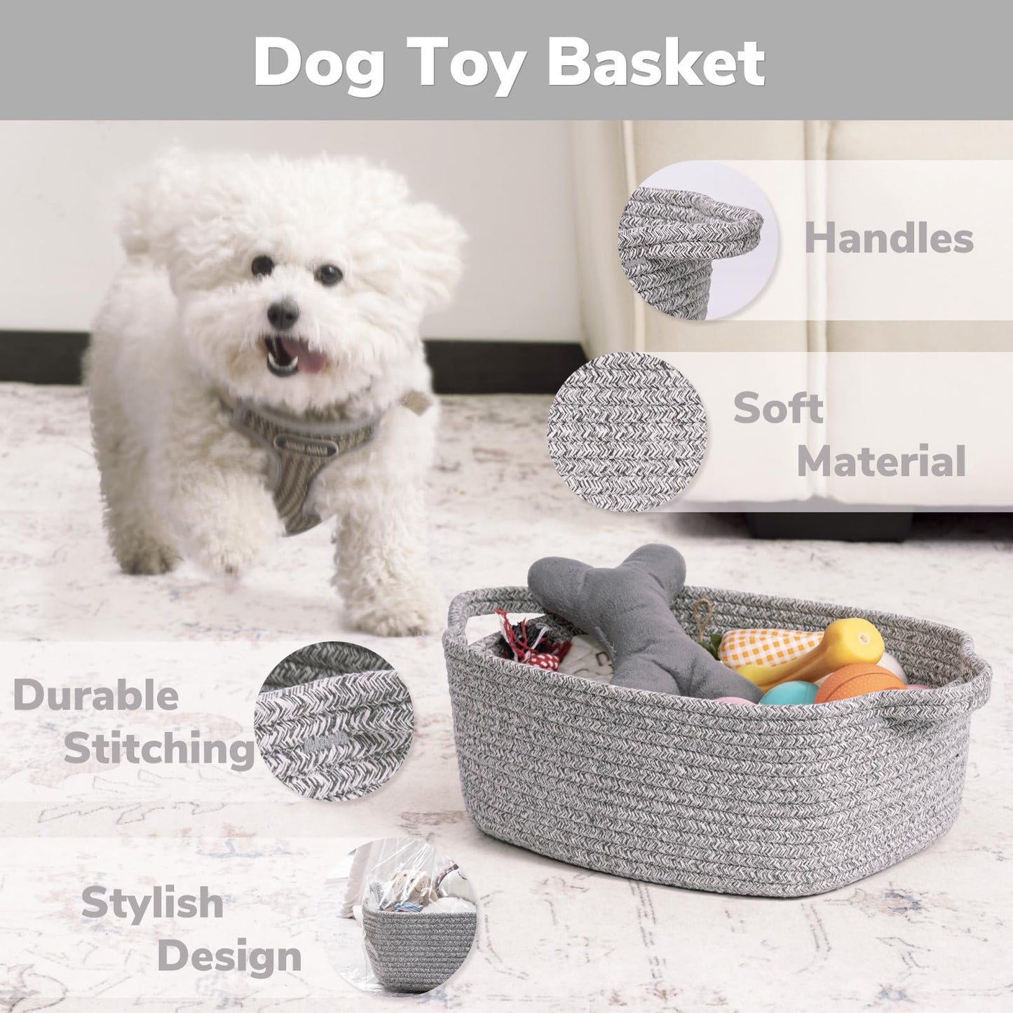 Chicvita Storage Basket For Gifting, Small Woven Basket For Towels, Cute Basket For Baby, Nursery, Dog Basket, Decorative Rope B